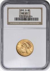 1902-S $5 Gold Liberty Head MS63 NGC