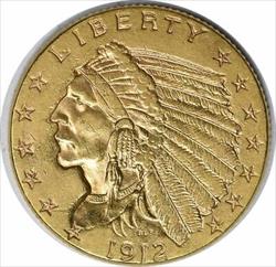 1912 $2.50  Indian AU Slider Uncertified #253