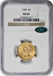 1900 $5 Gold Liberty Head MS64 NGC (CAC)