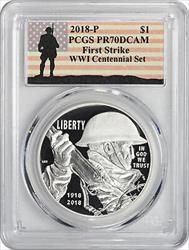2018-P WWI Centennial Silver Commemorative Dollar (From Medal Set) PR70DCAM First Strike PCGS (WWI Label)