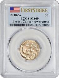 2018-W Breast Cancer Awareness Commemorative $5 Gold MS69 First Strike PCGS