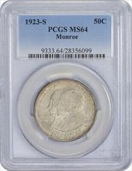 Monroe Commemorative Silver Half Dollar 1923-S MS64 PCGS