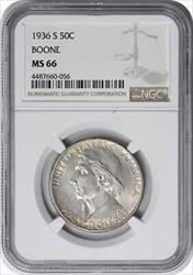 Boone Commemorative Silver Half Dollar 1936-S MS66 NGC
