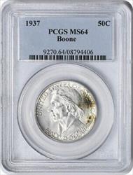 Boone Commemorative Silver Half Dollar 1937 MS64 PCGS