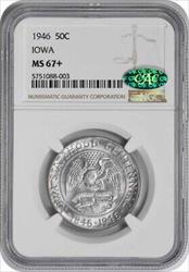 Iowa Commemorative Silver Half Dollar 1946 MS67+ NGC (CAC)