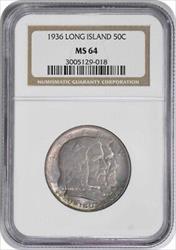 Long Island Commemorative Silver Half Dollar 1936 MS64 NGC