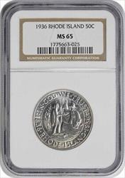 Rhode Island Commemorative Silver Half 1936-P MS65 NGC
