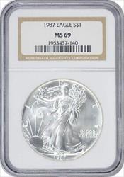 1987 $1 American Silver Eagle MS69 NGC