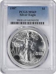 1987 $1 American Silver Eagle MS69 PCGS