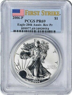 2006-P $1 American Silver Eagle 20th Anniversary Reverse PR69 First Strike PCGS
