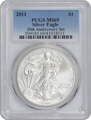 2011 $1 American Silver Eagle 25th Anniversary Set MS69 PCGS