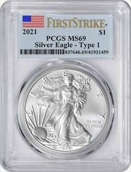 2021 $1 American Silver Eagle Type 1 MS69 First Strike PCGS