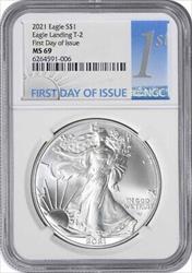 2021 $1 American Silver Eagle Type 2 MS69 First Day of Issue NGC