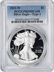 2021-W $1 American Silver Eagle Type 1 PR69DCAM PCGS