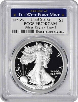 2021-W $1 American Silver Eagle Type 2 PR70DCAM First Strike PCGS (Struck at West Point Label)