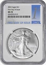 2022 $1 American Silver Eagle MS70 First Day of Issue NGC