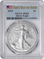 2022 $1 American Silver Eagle MS69 First Day of Issue PCGS