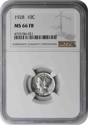 1928 Mercury Silver Dime MS66FB NGC