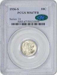 1936-S Mercury Silver Dime MS67FB PCGS (CAC)