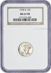 1938-D Mercury Silver Dime MS67FB NGC