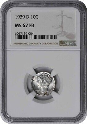 1939-D Mercury Silver Dime MS67FB NGC