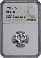 1942-S Mercury Silver Dime MS67FB NGC