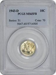 1943-D Mercury Silver Dime MS65FB PCGS