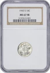 1943-S Mercury Silver Dime MS67FB NGC