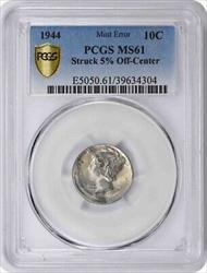 1944 Mercury Silver Dime 5% Off-center MS61 PCGS
