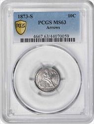 1873-S Liberty Seated Silver Dime Arrows MS63 PCGS