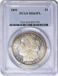 1891 Morgan Silver Dollar MS63PL PCGS