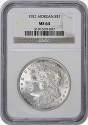 1921 Morgan Silver Dollar MS64 NGC