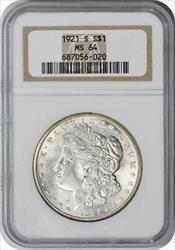 1921-S Morgan Silver Dollar MS64 NGC
