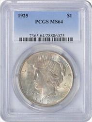 1925 Peace Silver Dollar MS64 PCGS