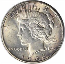 1934-D Peace Silver Dollar MS60 Uncertified #959
