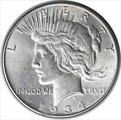 1934 Peace Silver Dollar MS63 Uncertified #119