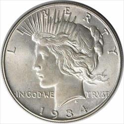 1934 Peace Silver Dollar MS63 Uncertified #222