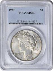 1934 Peace Silver Dollar MS64 PCGS