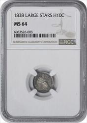 1838 Liberty Seated Silver Half Dime No Drapery MS64 NGC