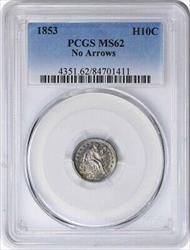 1853 Liberty Seated Silver Half Dime No Arrows MS62 PCGS