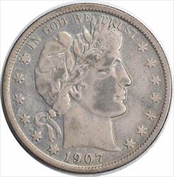 1907-S Barber Silver Half Dollar VF Uncertified #955