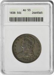 1838 Bust Silver Half Dollar Reeded Edge AU53 ANACS