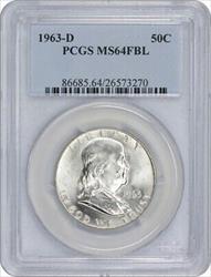 1963-D Franklin Silver Half Dollar MS64FBL PCGS