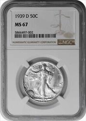 1939-D Walking Liberty Silver Half Dollar MS67 NGC