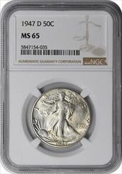 1947-D Walking Liberty Silver Half Dollar MS65 NGC