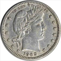 1908-D Barber Silver Quarter AU Uncertified #329