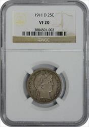 1911-D Barber Silver Quarter VF20 NGC