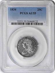 1834 Bust Silver Quarter AU55 PCGS