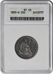 1853-O Liberty Seated Silver Quarter Arrows & Rays EF45 ANACS