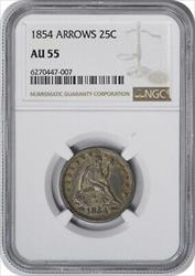 1854 Liberty Seated Silver Quarter AU55 NGC